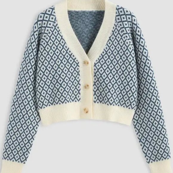 Cider Print Cream Blue Button Up Cardigan XL - Picture 1 of 9